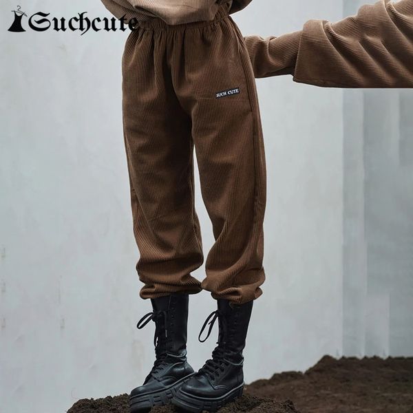 

women's jumpsuits & rompers vintage brown corduroy harem pants for women elastic waist korean style casual loose trouser streetwea, Black;white