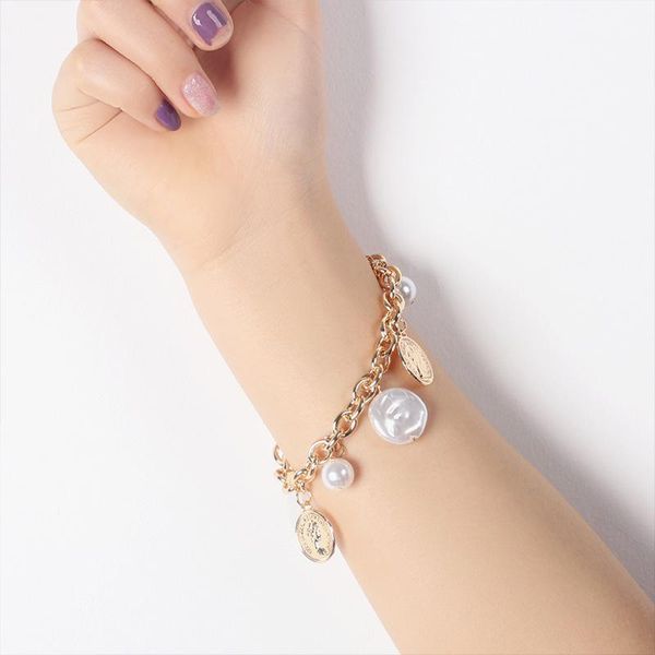 

link, chain cold wind beauty head pearl charm bracelet japanese &korean fashion women bangle wedding party jewelry, Black