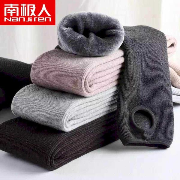 

autumn and winter plus velvet thick vertical striped leggings women's foot high waist warm rompers socks female siz 210526, Black