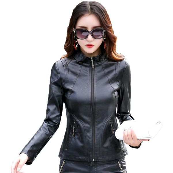 

women's leather & faux boutique casual puwomen's jackets coat outwear parka slim 2021 spring autumn women plus size 5xl, Black