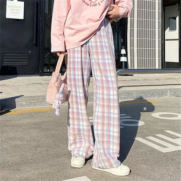 

women's pants & capris rose plaid summer pants for girl harajuku japanese mori nice autumn straight hip hop women's 3m6v, Black;white