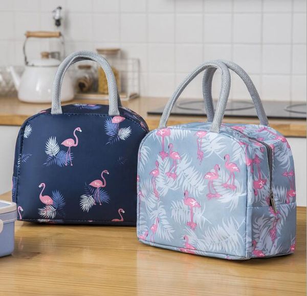 

50pcs lunch bag tote bag oxford waterproof flamingo prints organizer insulation cold picnic food storage box