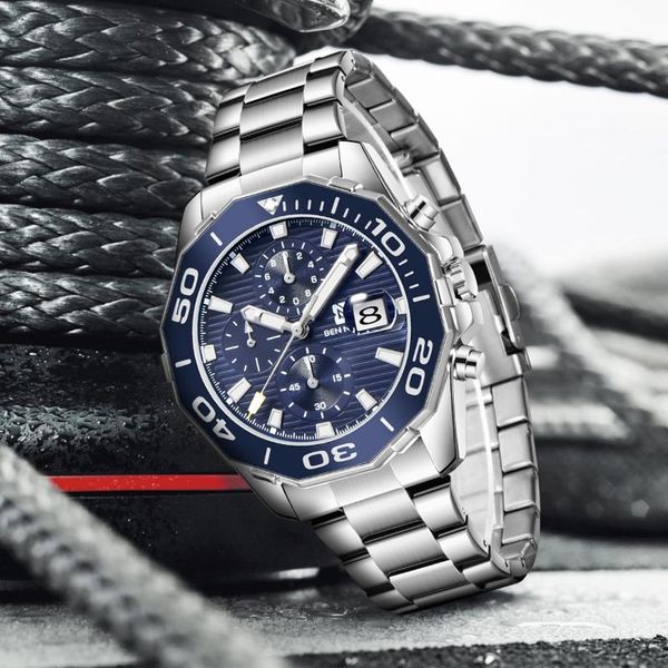 

wristwatches mens watches full stainless steel quartz clock male cool chronograph waterproof luxury brand relojes hombre masculino, Slivery;brown