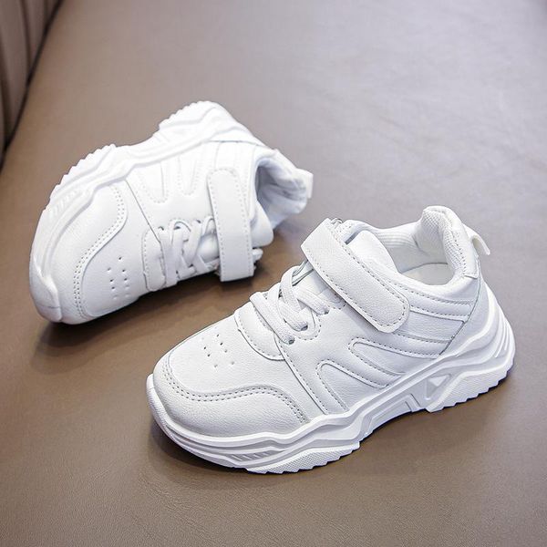 

athletic & outdoor children white sports shoes boys soft sole girls leather breathable elementary school travel casual, Black