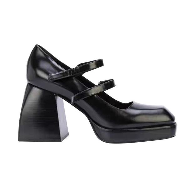 

dress shoes 2021 french retro platform white mary jane female low-cut square toe waterproof high heels word pumps, Black