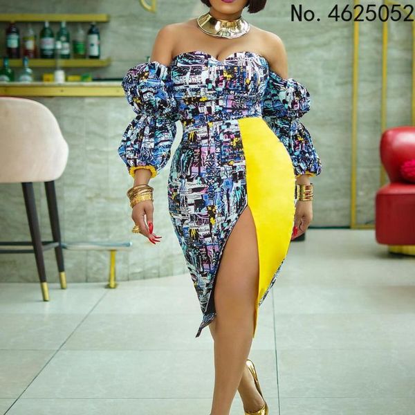 

ethnic clothing african off the shoulder midi dress women's flower print backless daily evening party split dresses for women, Red
