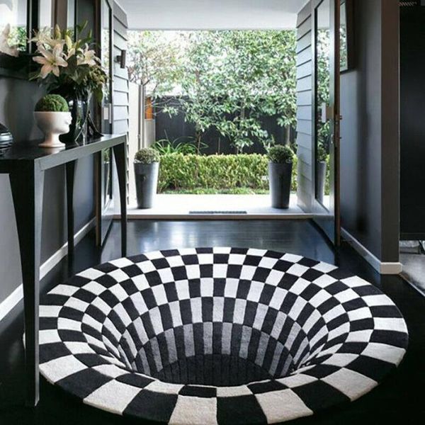 

blankets 3d round carpets for living room simple black&white stereo vision carpet anti-skid area rugs luxury home bedroom mat floor blanket