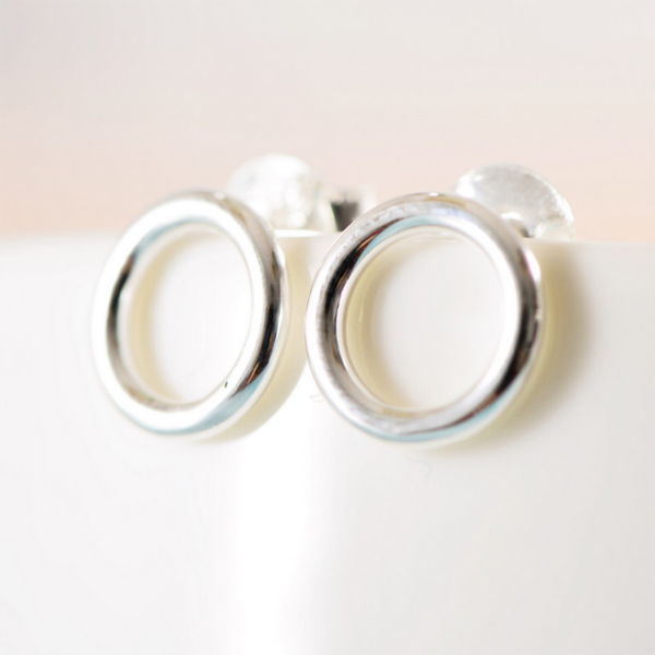 

hoop & huggie real s925 sterling silver simple smooth circle exquisite lovely lady earrings charm jewelry, Golden;silver