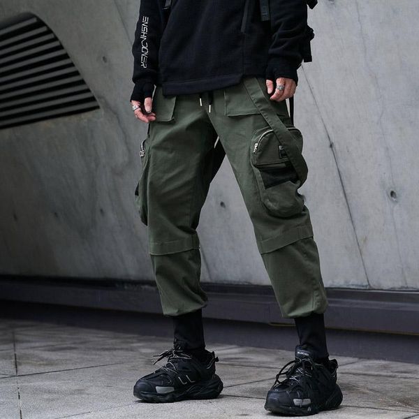 

men's pants elena store hip hop cargo men fashion harajuku harem pant streetwear joggers sweatpant multi-pocket casual mens, Black