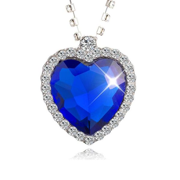 

chokers titanic heart of ocean blue love forever pendant necklace the gift for girl friend fashion jewelry, Golden;silver