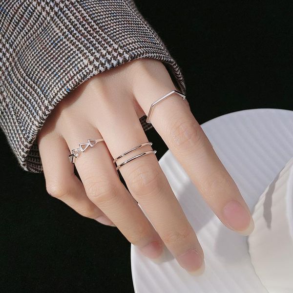 

cluster rings 1pc thin 100% authentic real.925 sterling silver triangle /hexagon /double rows /wave geometric ring finger's c-j7564, Golden;silver