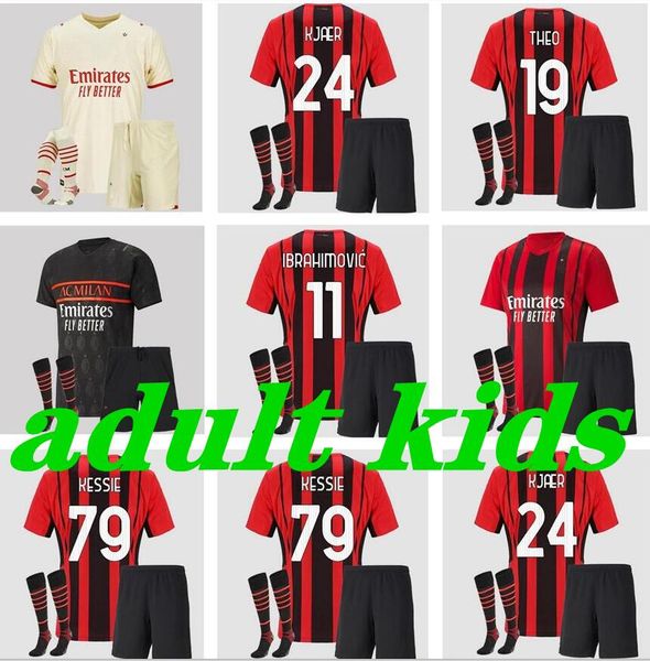 

kids kit 21 22 ac soccer jerseys milan 2021 2022 zlatan ibrahimovic football shirt rebic maillot de foot bennacer romagnoli theo r.leao suso, Black;yellow