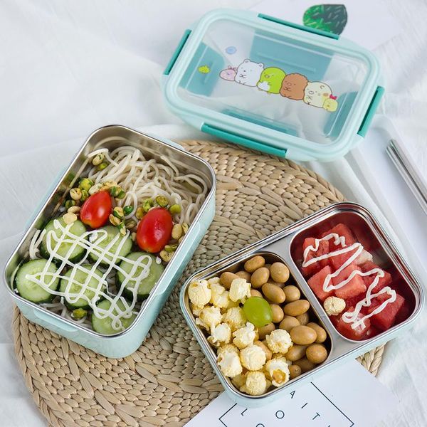 

dinnerware sets cartoon lunch box stainless steel double layer container portable for kids picnic school bento