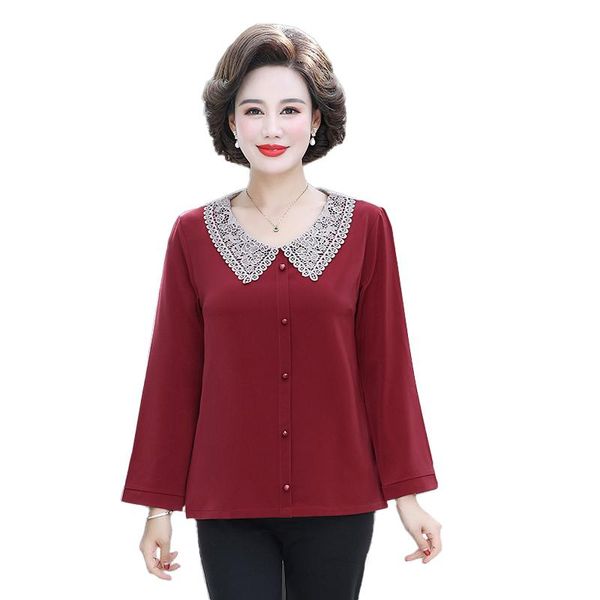 

women's t-shirt 4xl 5xl plus size women long sleeve t-shirts mother lace clothing 2021 spring fall pullover bottom shirt arrival, White