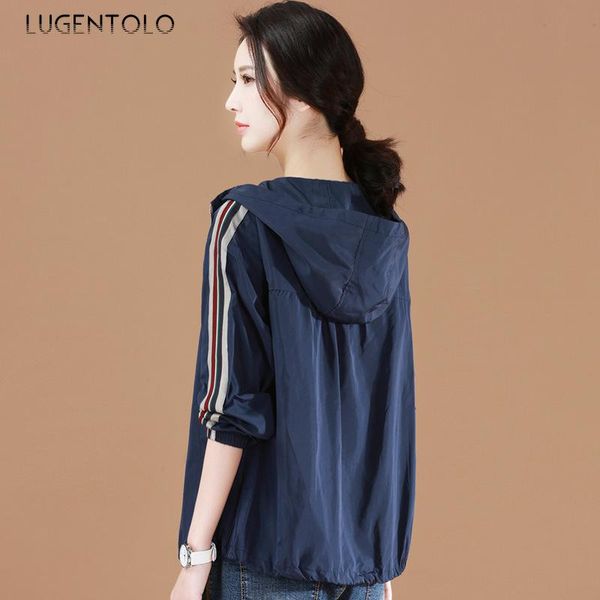 

women's jackets lugentolo jacket women hooded loose long sleeve zipper casual fashion baseball uniform polyester womens coats, Black;brown