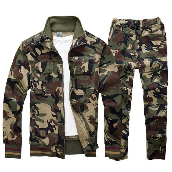 

men's tracksuits camouflage overalls suit military cargo sets male labor insurance cotton welding anti-scald wear-resistant elastic clo, Gray
