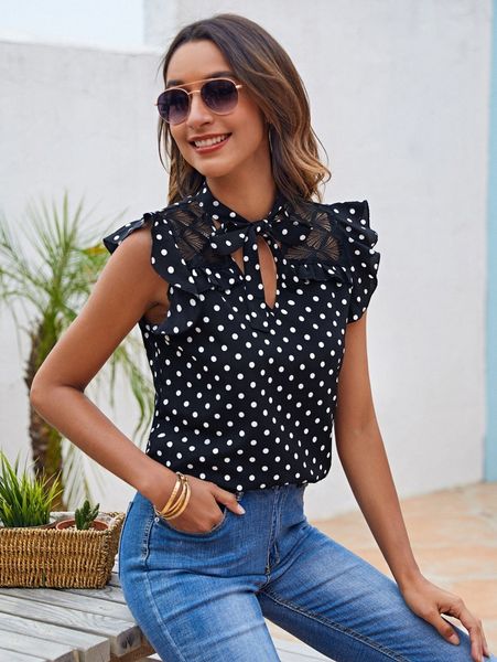 

tie neck polka dot d6ye#, White