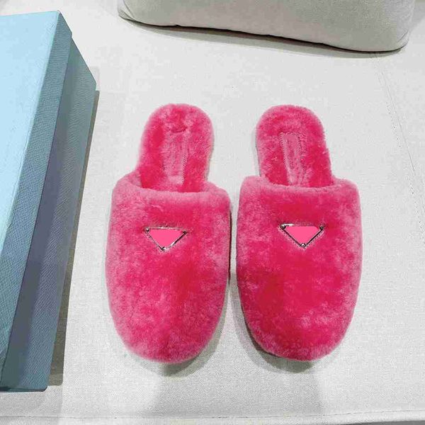 

soft women winter slippers flat heels warm designer luxury furry slides shoes solid color indoor lady fashion flip flops with box, Black