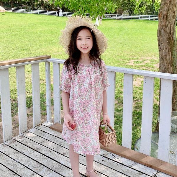 

kids summer clothes cotton girls sweet little flower bud collar dress pink print light and comfortable girl's dresses, Red;yellow
