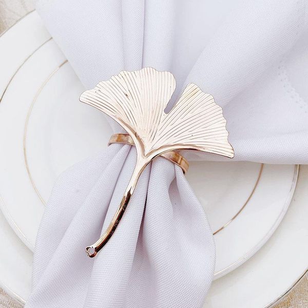 

6pcs/lot ginkgo leaf napkin ring metal button el cloth table decoration rings
