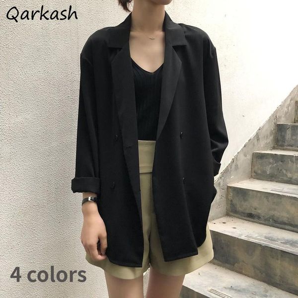 

women's suits & blazers women loose elegant summer sun-proof thin minimalist all-match femme harajuku 4 colors double breasted leisure, White;black