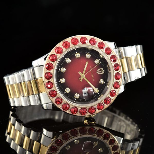 2021 orologio da uomo con diamanti da 44 mm di alta qualità, orologio da uomo in pietra, quadrante romano, acciaio inossidabile, movimento al quarzo giapponese, orologi impermeabili