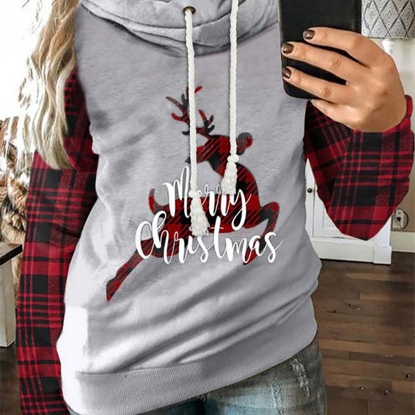 

2021 women's casual plaid car print stitched hoodie top, Black;white