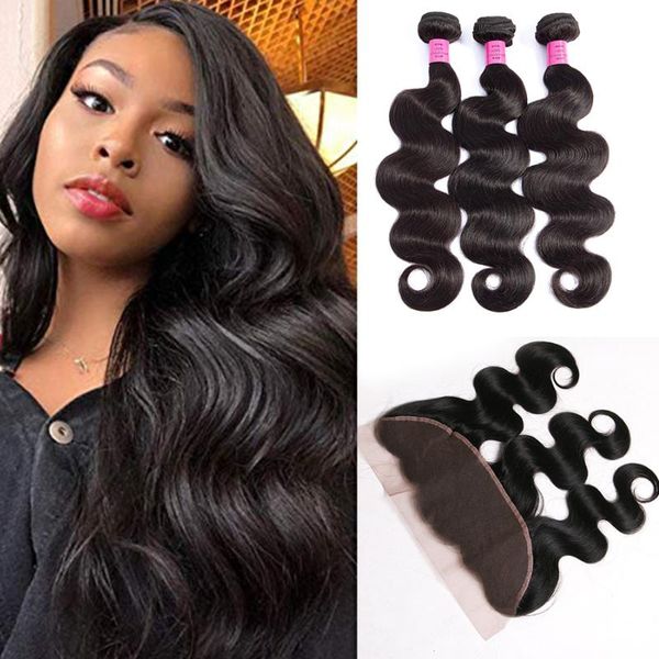 

human hair bulks body wave bundles with frontal brazilian closure 13x4 13x6 lace remy extensions, Black
