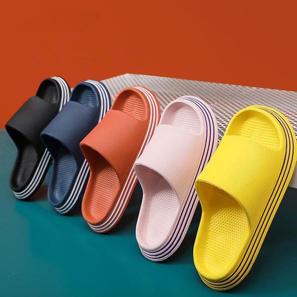 

slippers summer women indoor casual non-slip bathroom home floor flat shoes ladies/men's thick bottom slides, Black