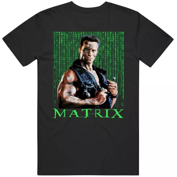 

john matrix commando parody mash up funny fan t shirt, White;black