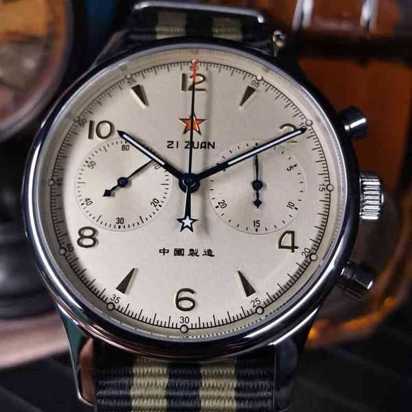 

luminous men's mechanical 1963 watch waterproof sapphire 40mm chronograph pilot watches mens montre homme 2020, Slivery;brown