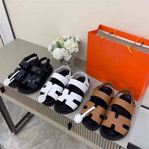 

genuine leather sandals women thick bottom slides design summer beach casual shoes luxury brand chic fashion woman shoe, Black