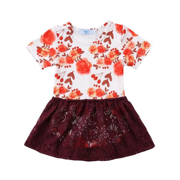 

girl's dresses cute born baby girl clothes floral lace tutu princess dress romper sundress one pieces outfits 0-24m, Red;yellow