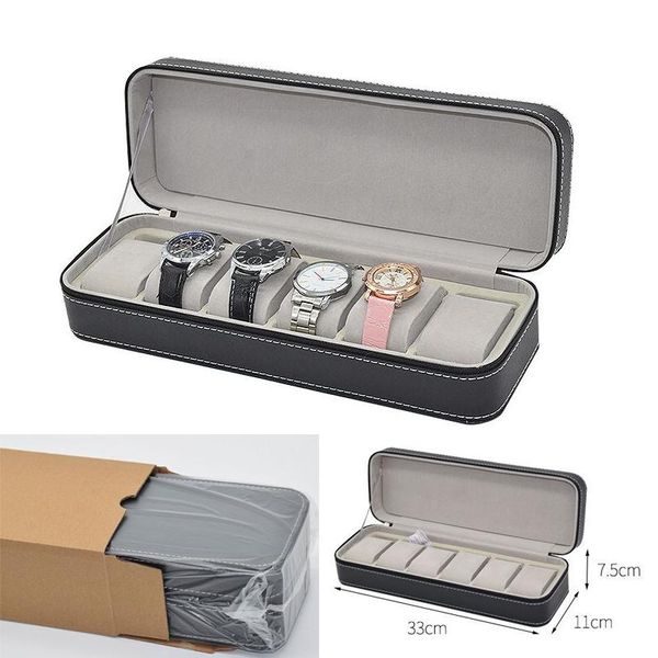 

watch boxes & cases 6 slots pu leather watches storage box jewelry collection organizer case wristwatches holder gifts dislpay, Black;blue
