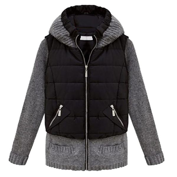 

casual jackets coats winter thin warm zipper hooded fake two pieces sports sweatshirt clothing dispel cold #t2g women's, Black;brown
