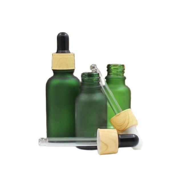 

storage bottles & jars 5ml-100ml empty frost green glass rubber pipette vials false wood ring black cosmetic essence emulsion essential
