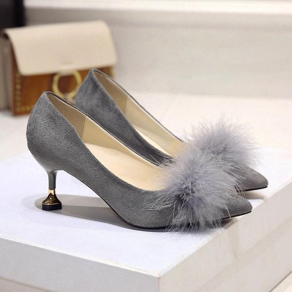 

dress shoes 2021 women pumps black high heels lady cow suede leather autumn pointed single female big size chaussure u14-85