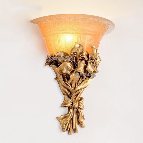 

wall lamps american classic led glass gold lamp resin flower sconce fixture for bedroom corridor home decor light
