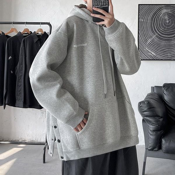 

men's hoodies & sweatshirts letter graphic button men oversize casual fashion harajuku hooded sweatshirt hip hop streetwear pullovers, Black