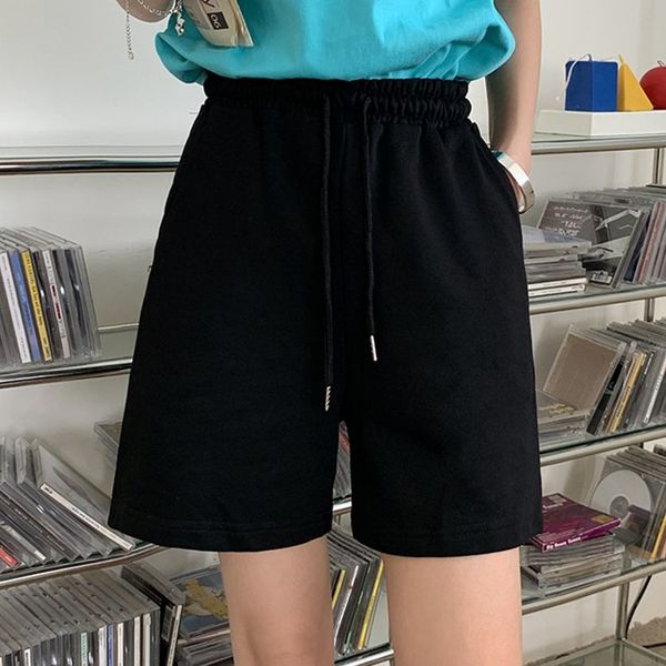 

women's shorts hzirip loose all-match cotton chic sports summer solid thin cord femme high waist fashion casual shorts 894i, White;black