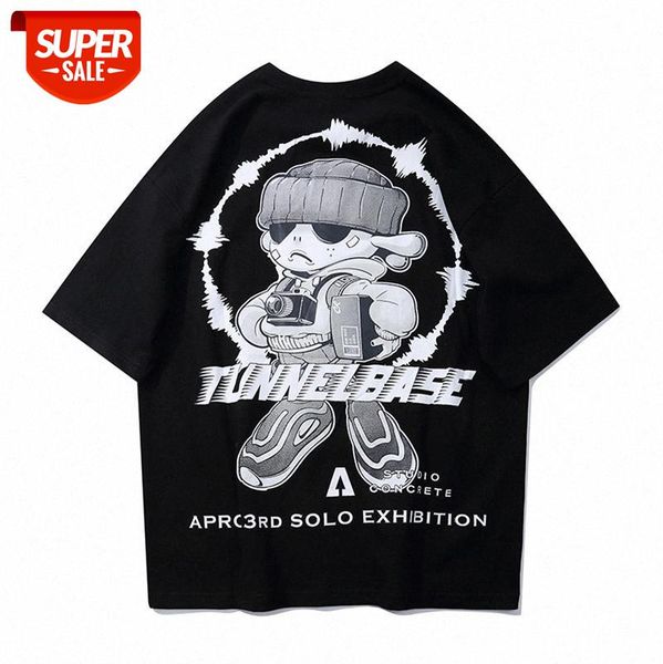 

tunnel base hipster high street t-shirt oversize hip-hop loose illustration printing short-sleeved tee male #ny2b, White;black