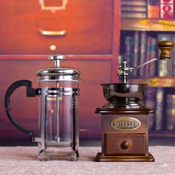 

manual coffee grinders grinder press pot set maker wooden vj-drop