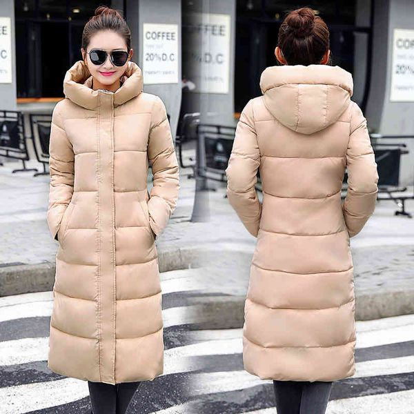 

women's wool & blends winter women fur collar hooded coat korean thick warm long jacket plus size slim down padded parkas ladies o, Black