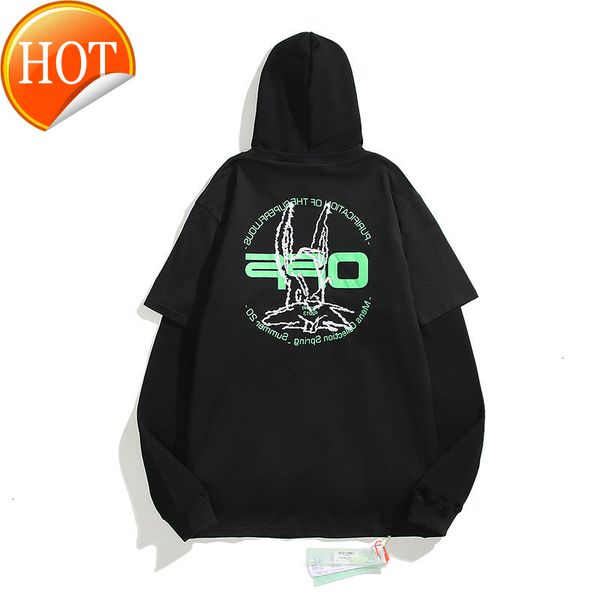 

new fake off ow2021 two-piece loose casual sweater pure cotton long sleeve men's and women's wear, Black