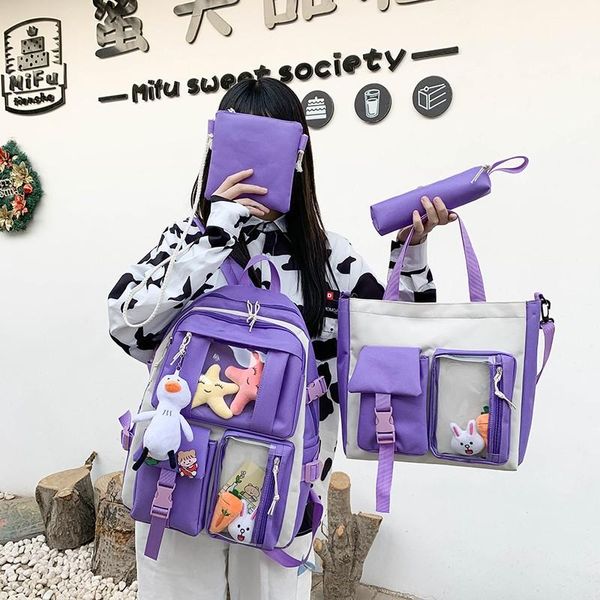 

school bags 4-piece fashion women backpack oxford cloth waterproof trend bag for girls large capacity with many pockets
