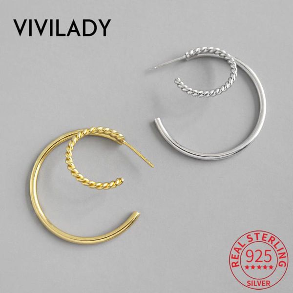 

hoop & huggie vivilady chic double round twisted 925 sterling silver women earrings french tiny gold female party jewelry, Golden;silver
