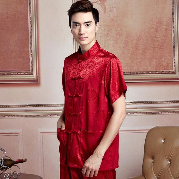 

arrival chinese men satin shirt short sleeve clothing  l xl xxl xxxl w17 men's casual shirts, White;black