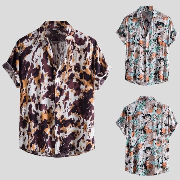 

men's casual shirts vintage mens ethnic style print loose short sleeve stand collar shirt daily wearing office big blouse, White;black