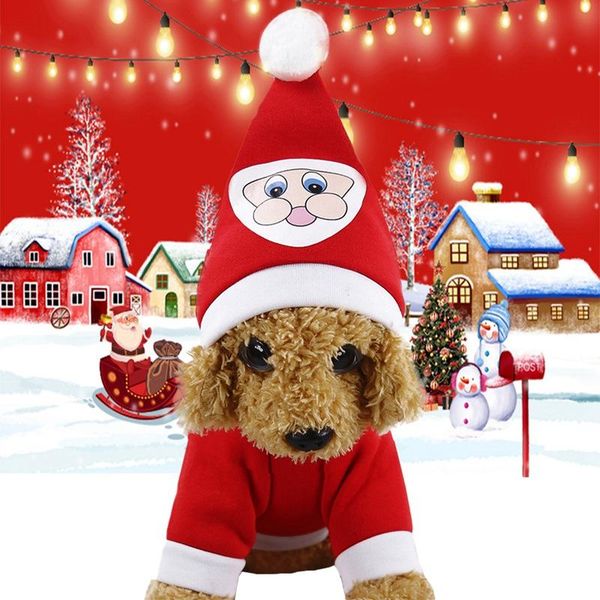 

dog apparel cute clothes pet coral cotton hoodie christmas santa cosplay red costume warm hooded festival decoration