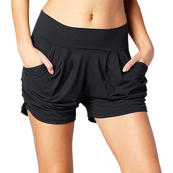 

women's shorts women's pleated with pocket plus size summer pants solid high waist female sport daily casual europe, White;black